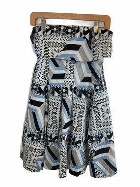 Cue Australia Dress Strapless Blue A-line Black Mini US 4 Geometric Prom NWT
